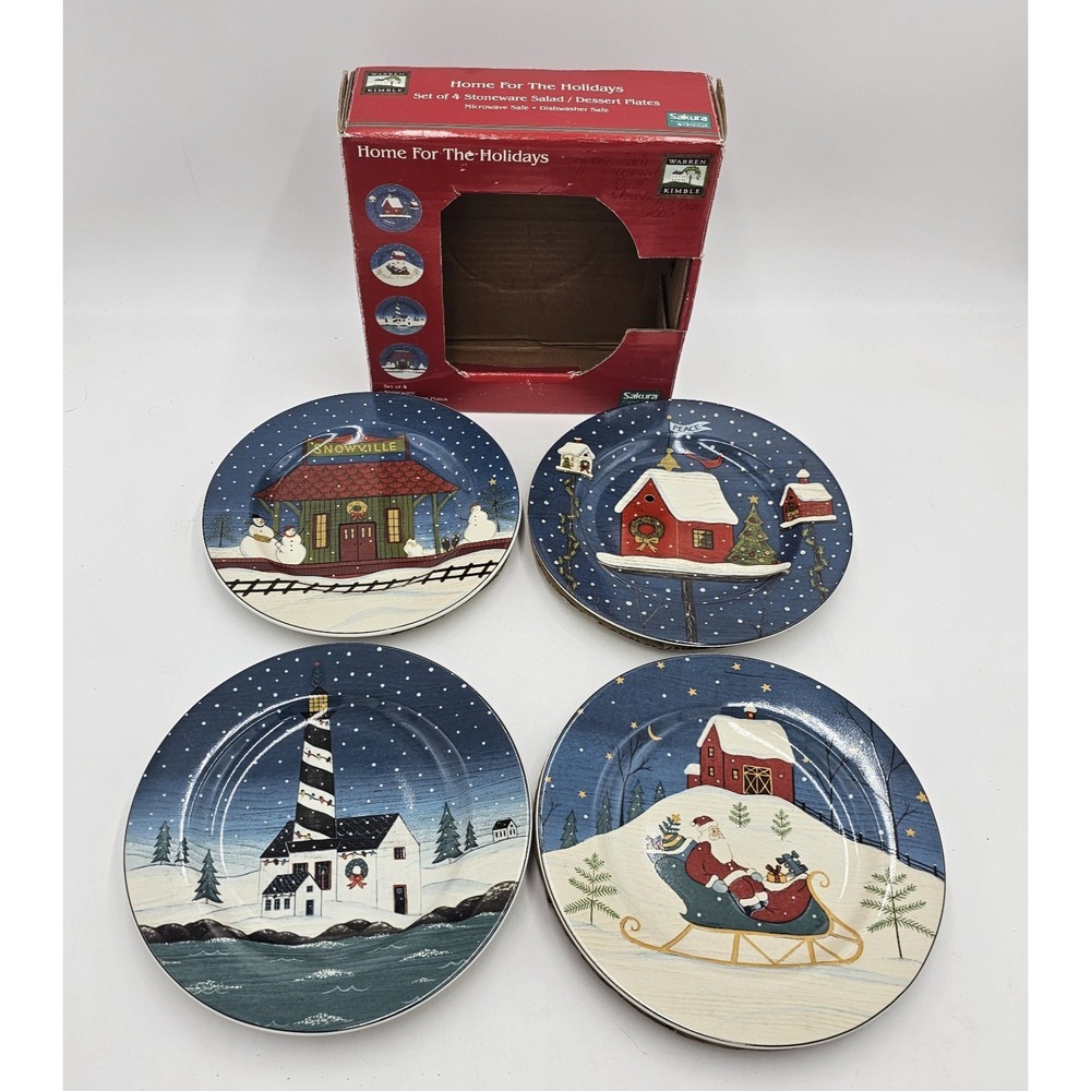 Warren Kimble Home for the Holidays 4 Plate Set Sakura Oneida 8" Christmas